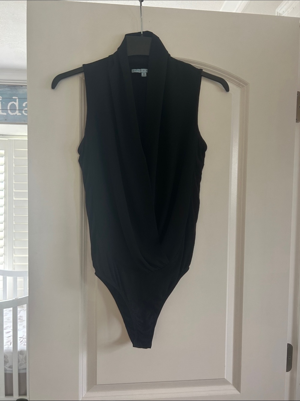 ANTONIO MELANI Black Sleeveless V-Neck Draped Bodysuit